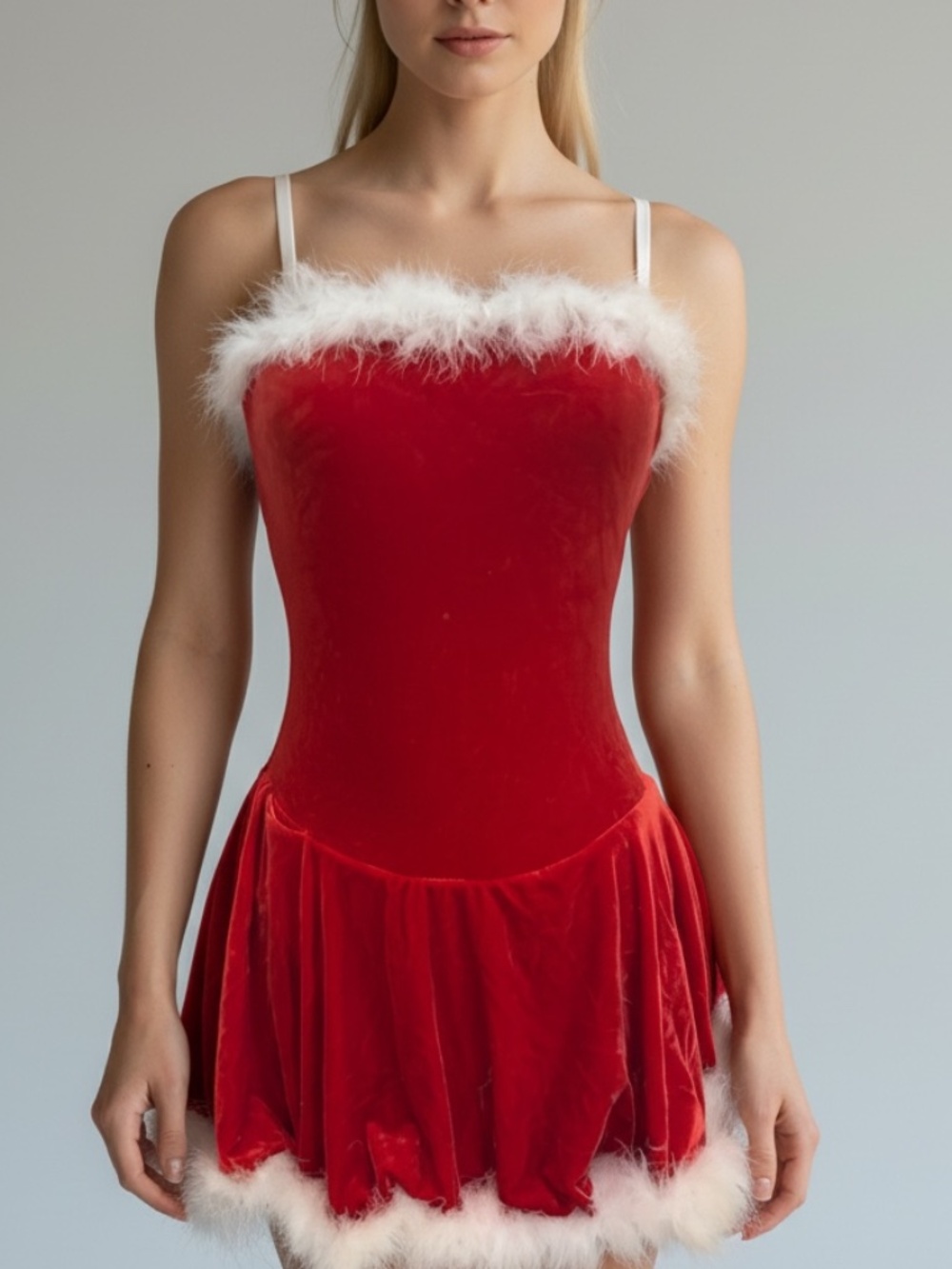 🎄✨ FESTIVE RED VELVET HOLIDAY COSTUME | WHITE BOA TRIM ✨🎄